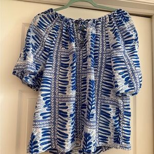 Blue Patterned Off-Shoulder Top